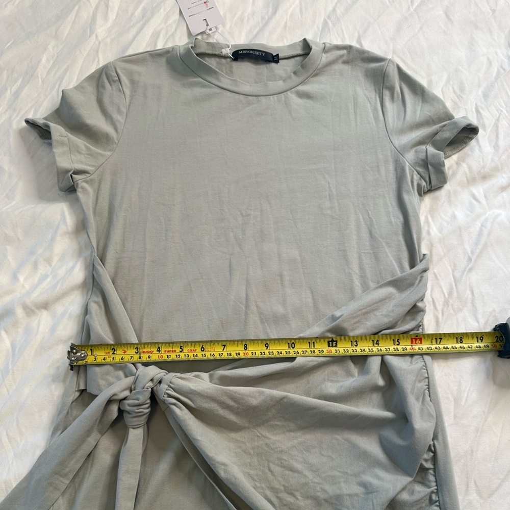 MEROKEETY Tie Waist T-Shirt Dress Light Sage Green M | Short Sleeve Casual Dress - Picture 11 of 11